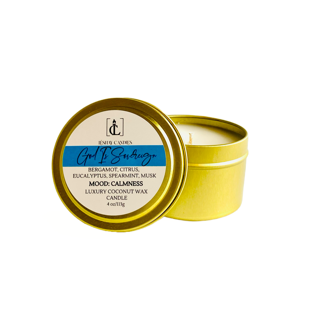"GOD IS SOVEREIGN" SMALL TRAVEL TIN CANDLE