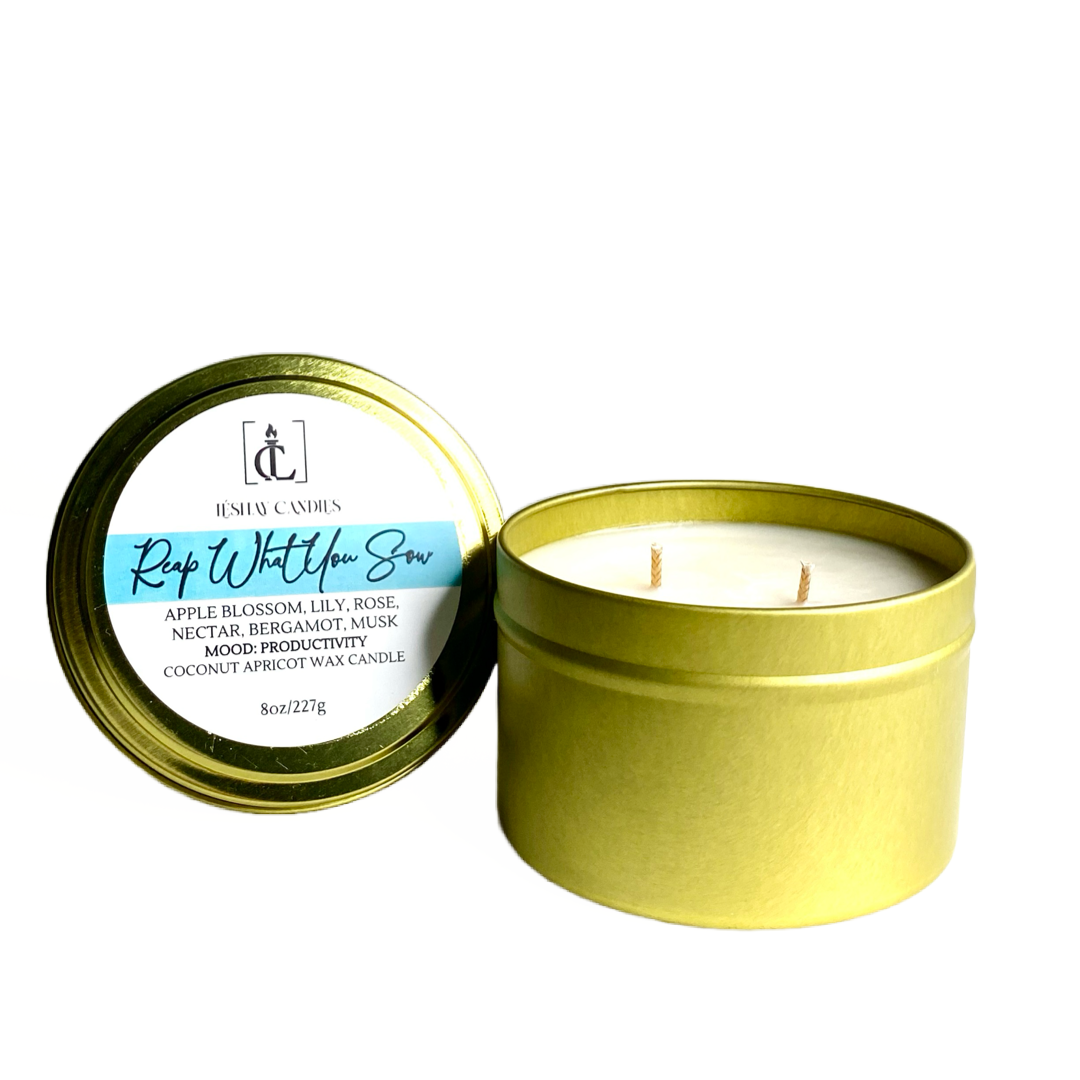 “REAP WHAT YOU SOW” LUXURY TRAVEL TIN CANDLE