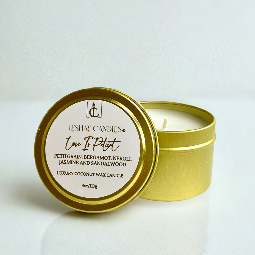 "LOVE IS PATIENT" SMALL LUXURY TRAVEL TIN CANDLE