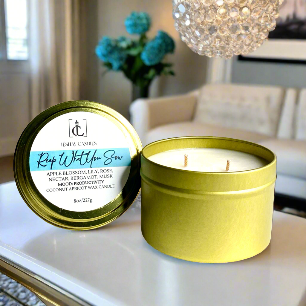 “REAP WHAT YOU SOW” LUXURY TRAVEL TIN CANDLE