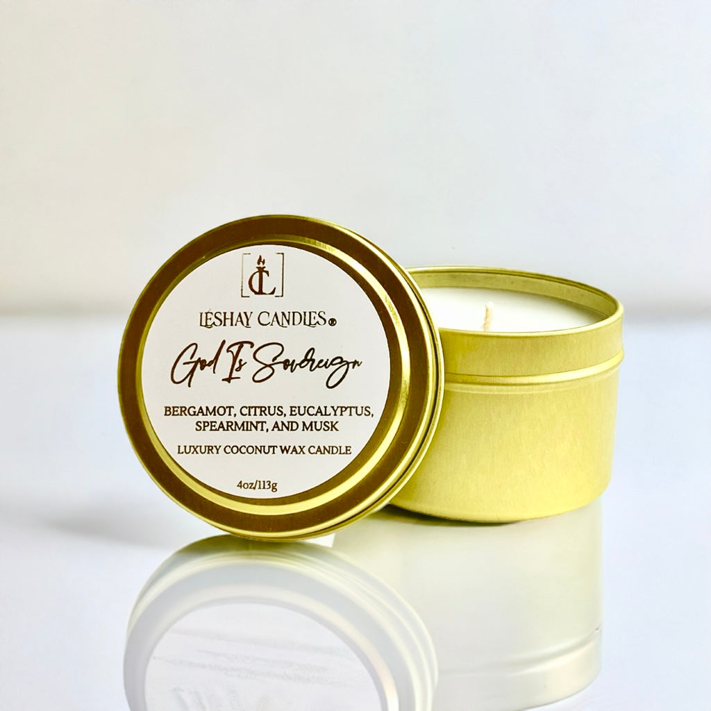 "GOD IS SOVEREIGN" SMALL TRAVEL TIN CANDLE