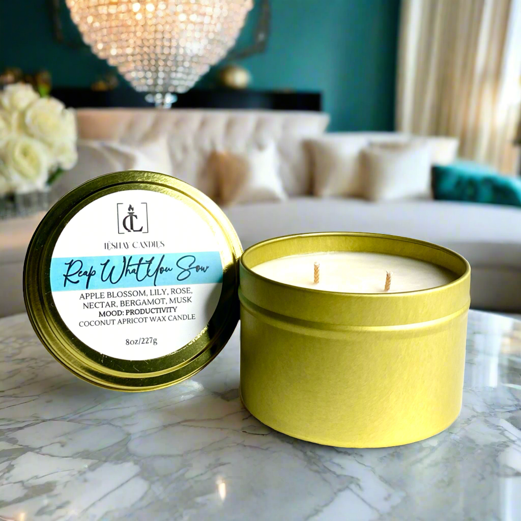 “REAP WHAT YOU SOW” LUXURY TRAVEL TIN CANDLE