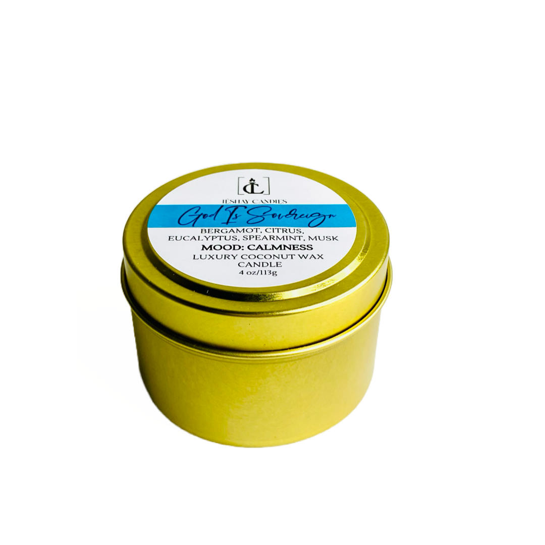 "GOD IS SOVEREIGN" SMALL TRAVEL TIN CANDLE