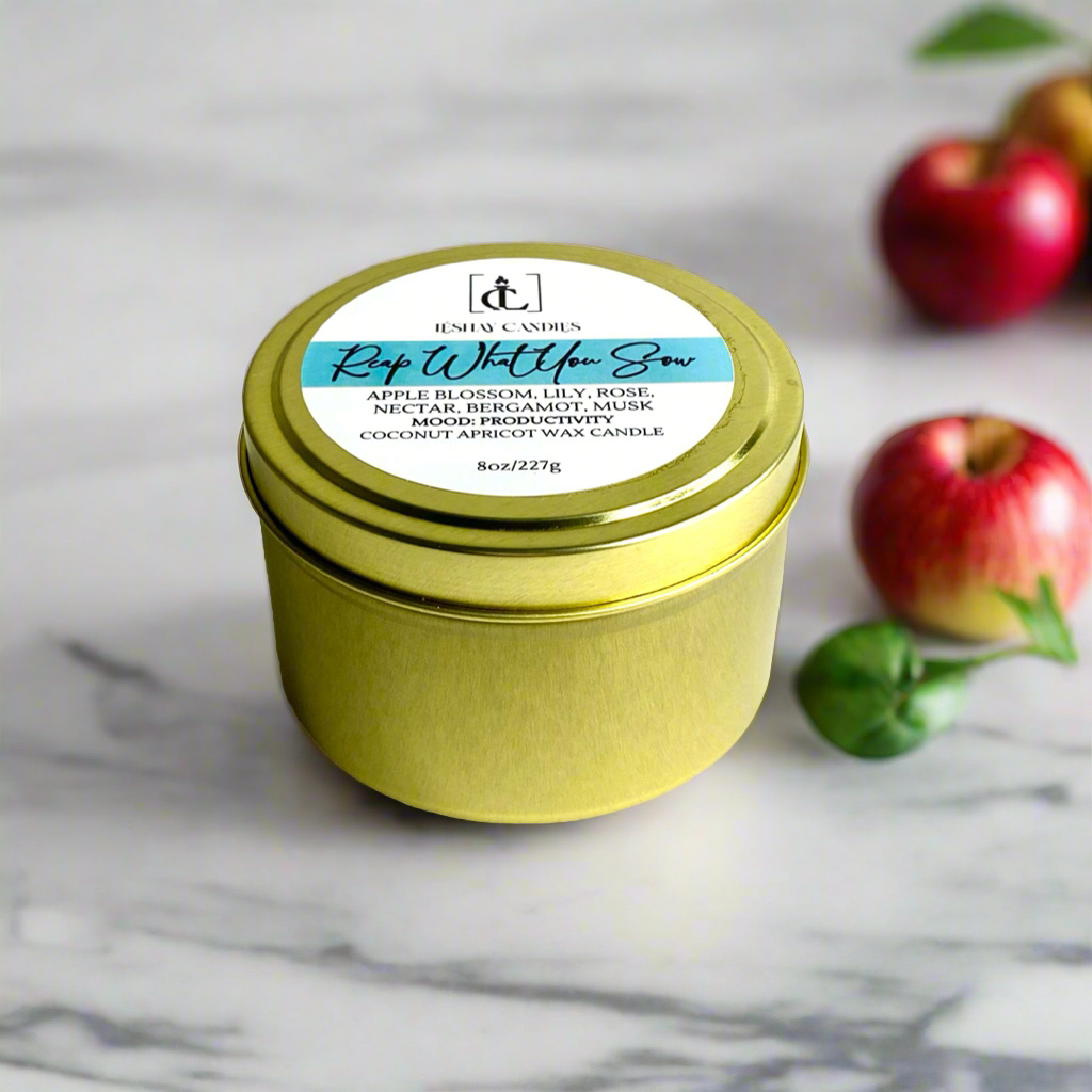“REAP WHAT YOU SOW” LUXURY TRAVEL TIN CANDLE