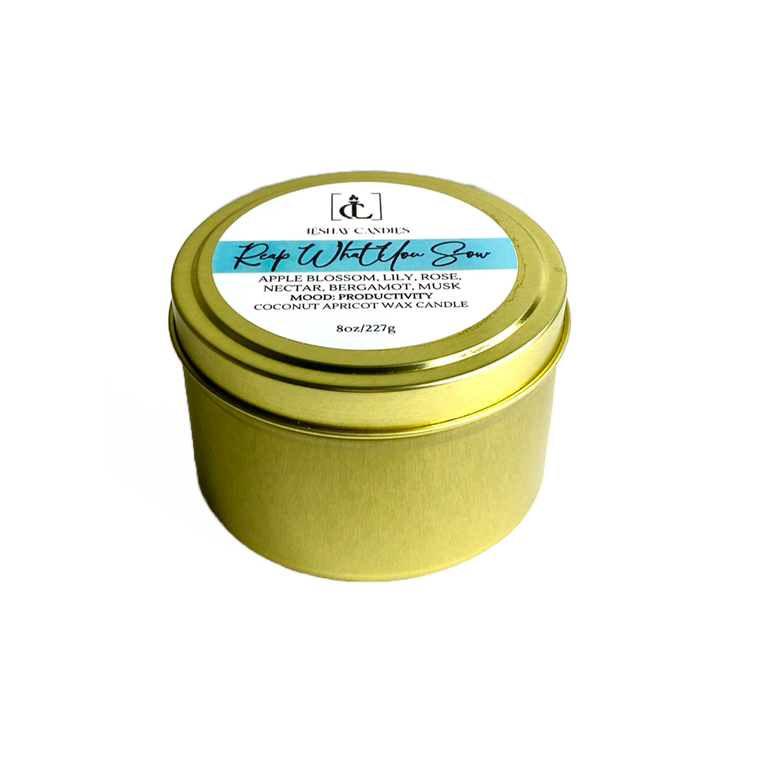 “REAP WHAT YOU SOW” LUXURY TRAVEL TIN CANDLE
