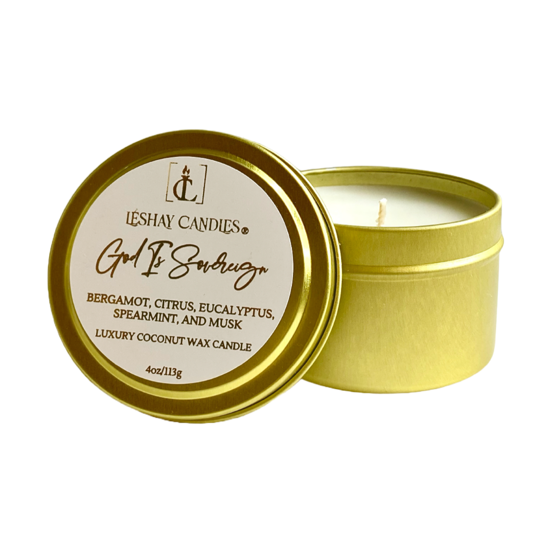 "GOD IS SOVEREIGN" SMALL TRAVEL TIN CANDLE