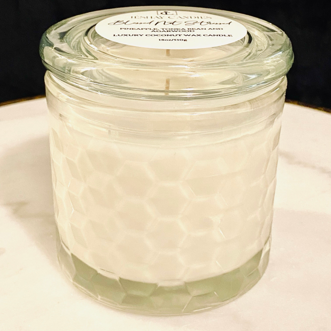 BLESSED NOT STRESSED LUX CYLINDER CHRISTIAN CANDLE