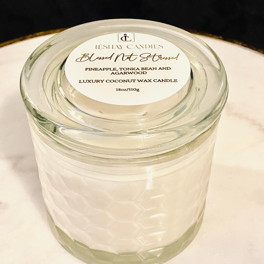 BLESSED NOT STRESSED LUX CYLINDER CHRISTIAN CANDLE