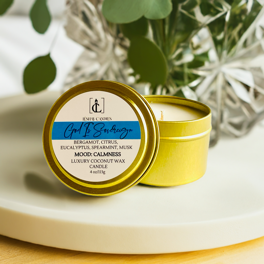 "GOD IS SOVEREIGN" SMALL TRAVEL TIN CANDLE