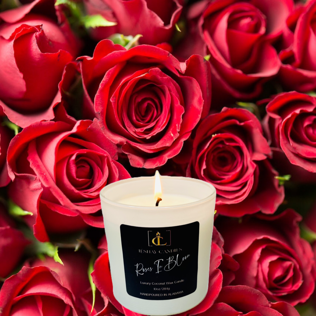 “ROSES IN BLOOM” WHITE JAR LUXE CANDLE