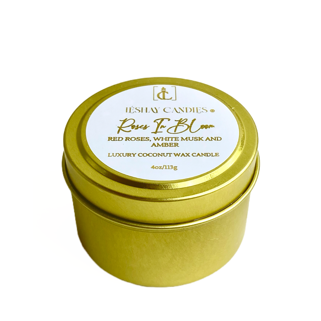 “ROSES IN BLOOM” SMALL LUXURY TRAVEL TIN CANDLE