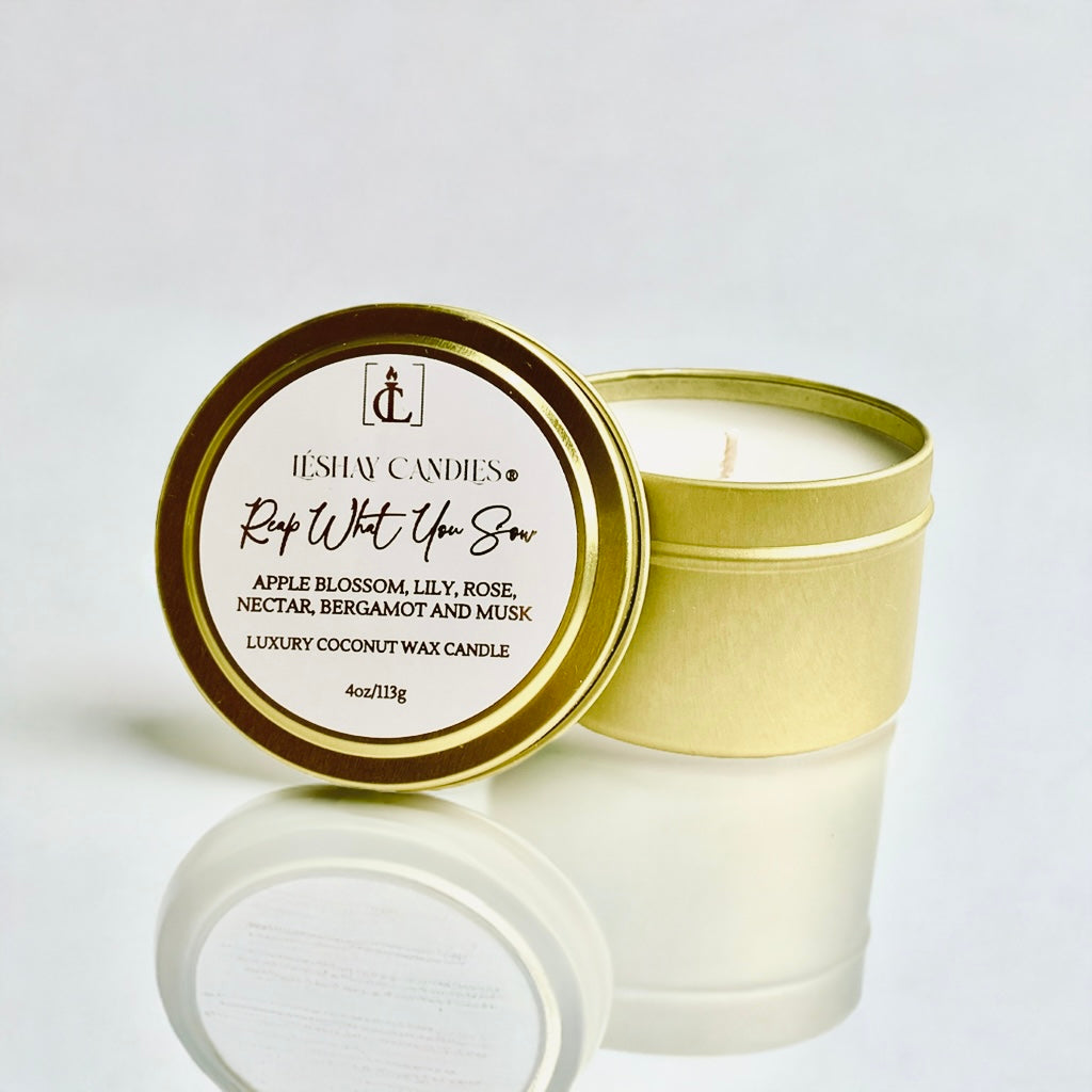 "REAP WHAT YOU SOW" SMALL LUXURY TRAVEL TIN CANDLE