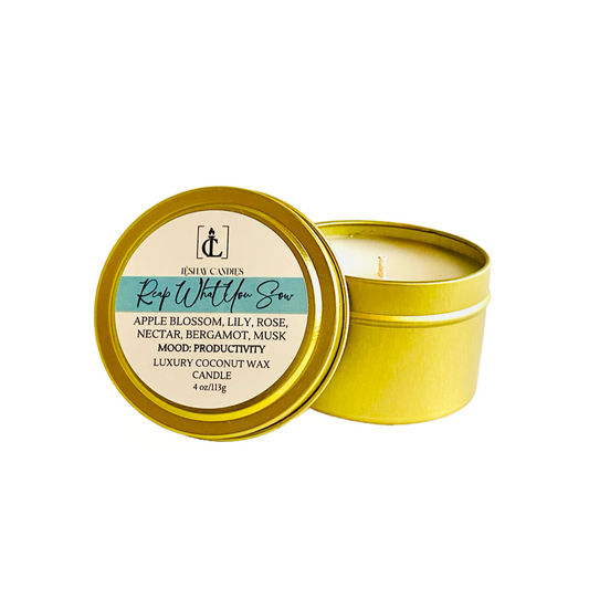 "REAP WHAT YOU SOW" SMALL LUXURY TRAVEL TIN CANDLE