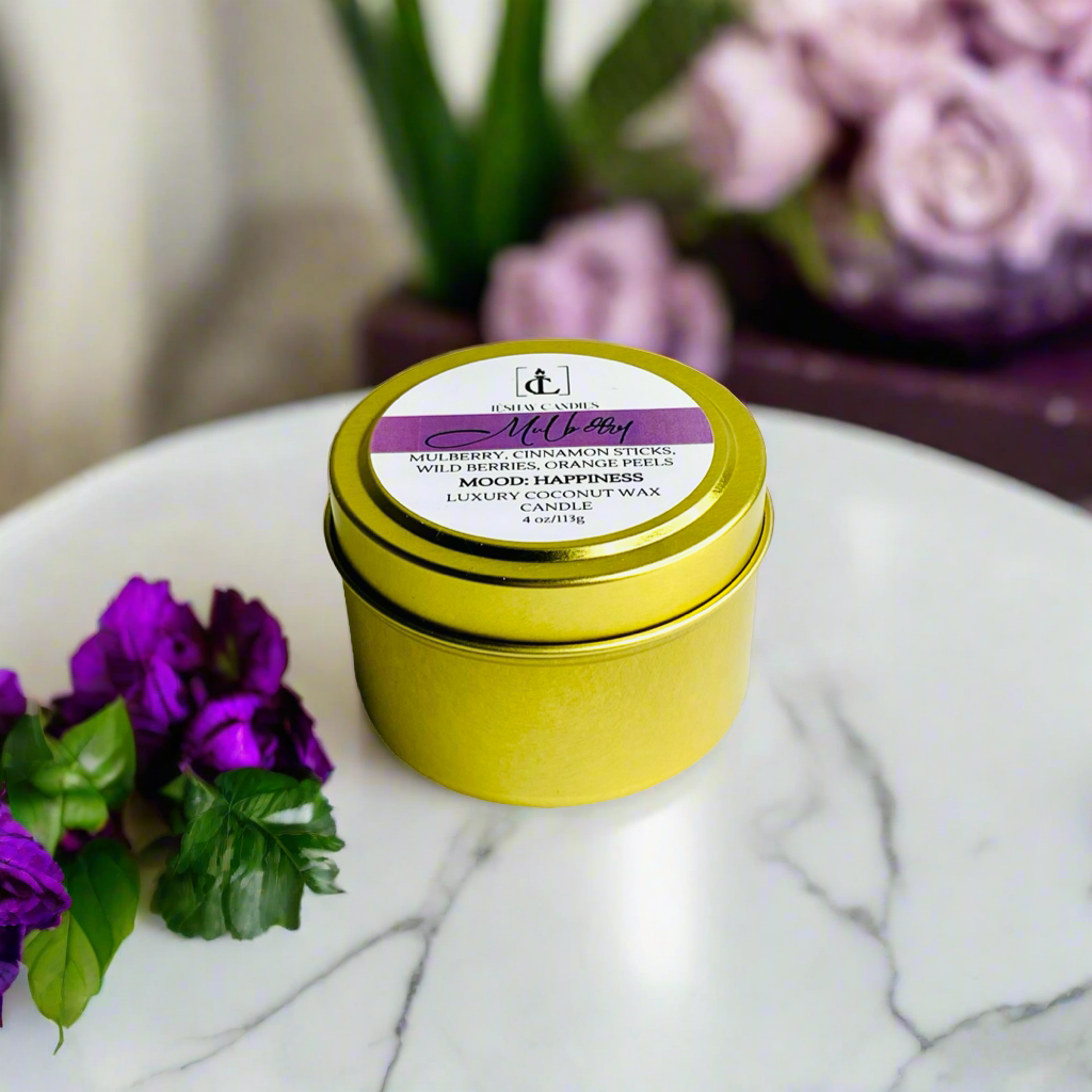 "MULBERRY" SMALL LUXURY TRAVEL TIN CANDLE