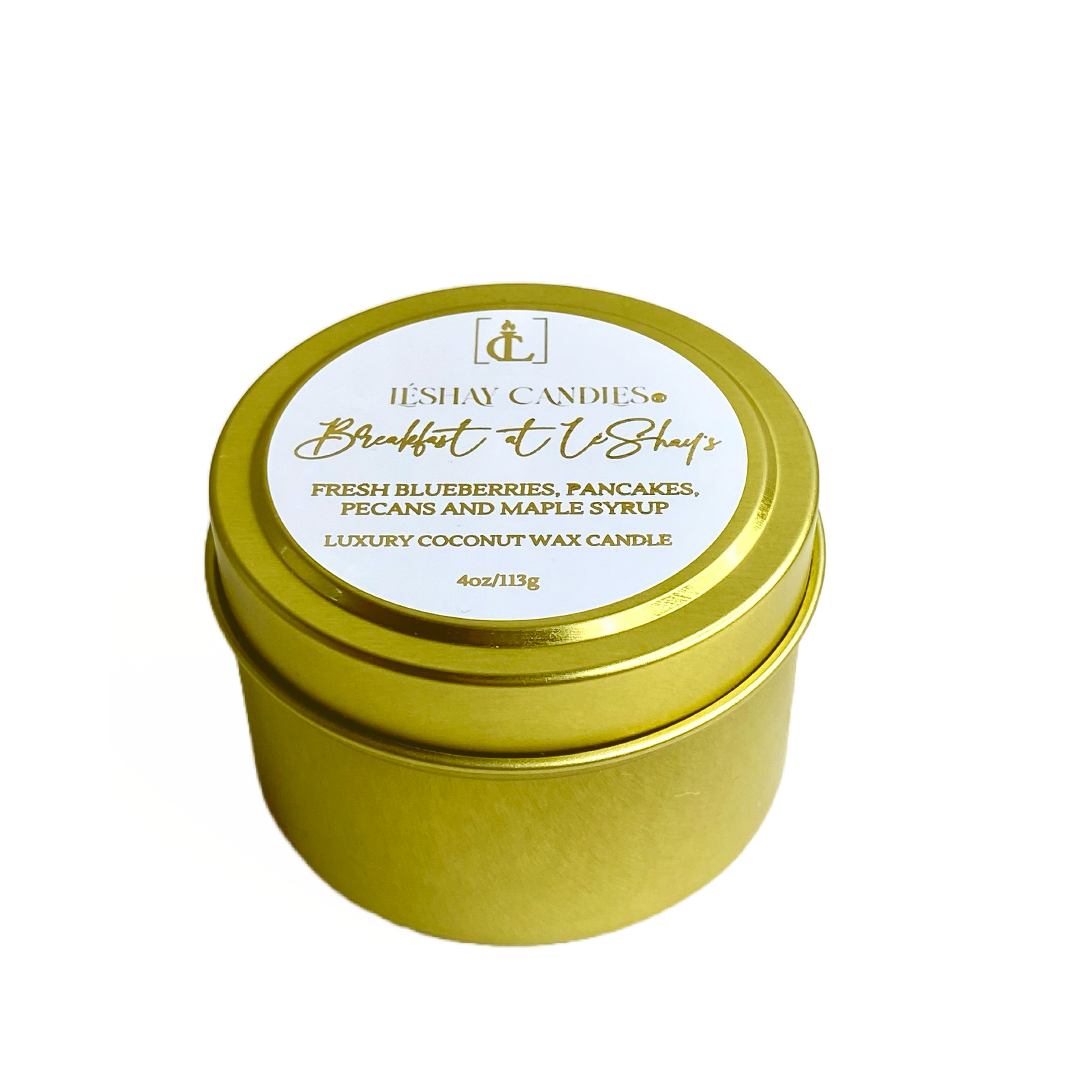 “BREAKFAST AT LÉSHAY’S”SMALL LUXURY TRAVEL TIN CANDLE