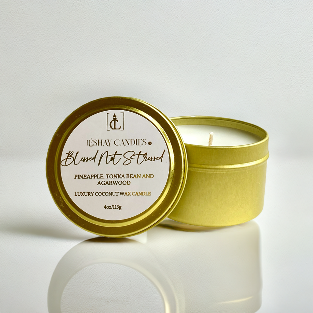 "BLESSED NOT STRESSED" SMALL LUXURY TRAVEL TIN CANDLE