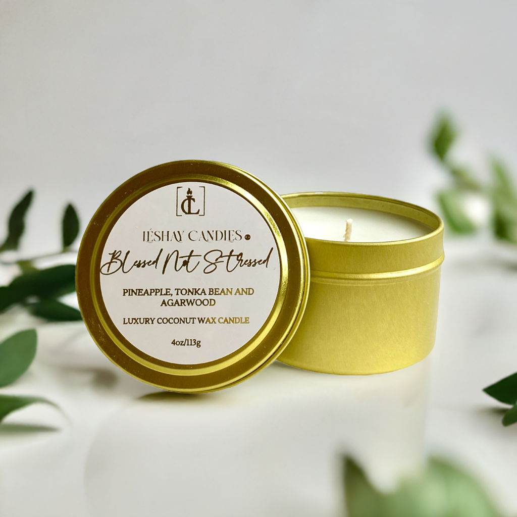 "BLESSED NOT STRESSED" SMALL LUXURY TRAVEL TIN CANDLE