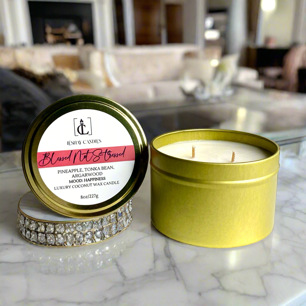 “BLESSED NOT STRESSED” LUXURY TRAVEL TIN CANDLE