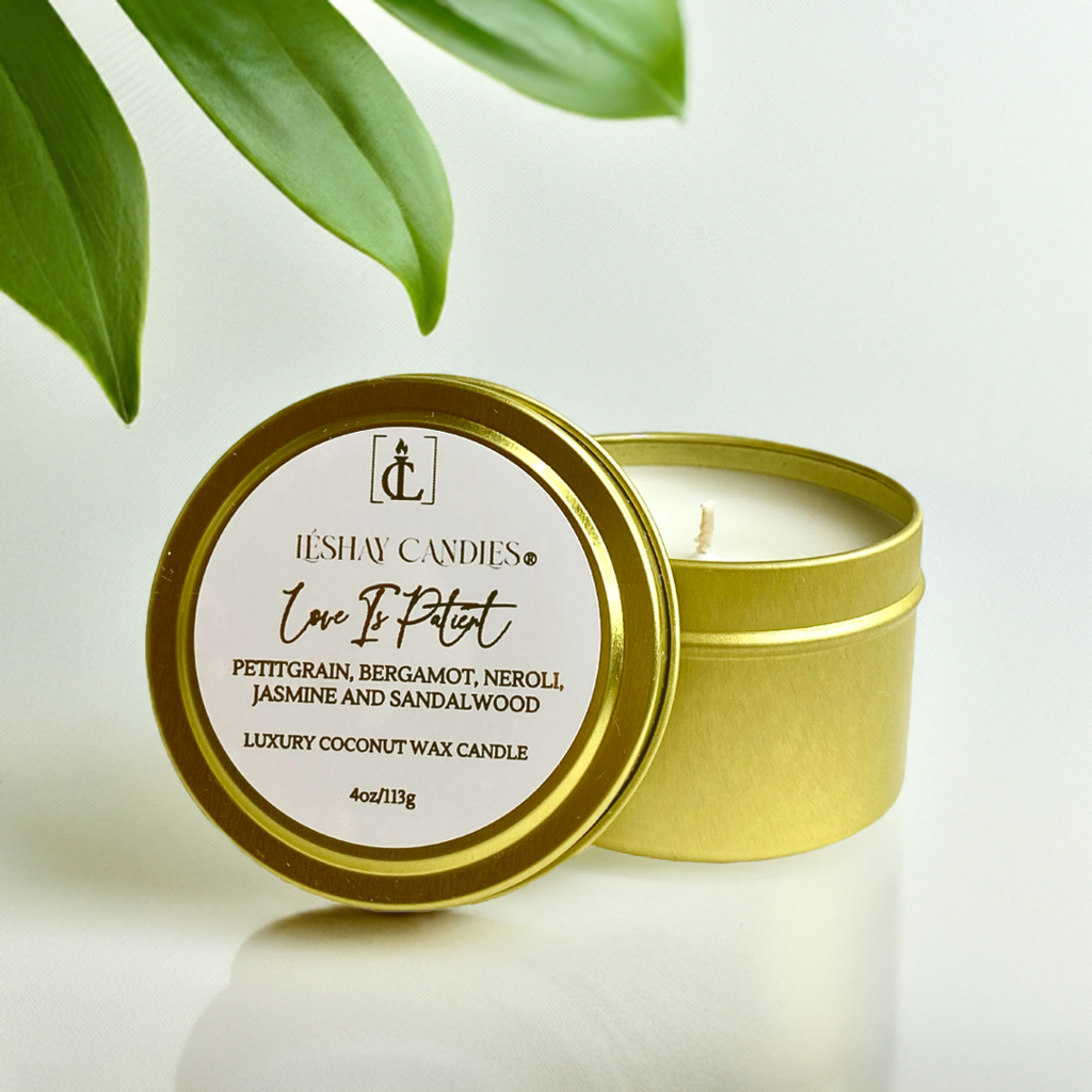 "LOVE IS PATIENT" SMALL LUXURY TRAVEL TIN CANDLE
