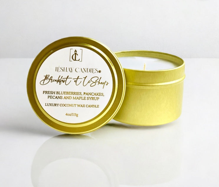 “BREAKFAST AT LÉSHAY’S”SMALL LUXURY TRAVEL TIN CANDLE