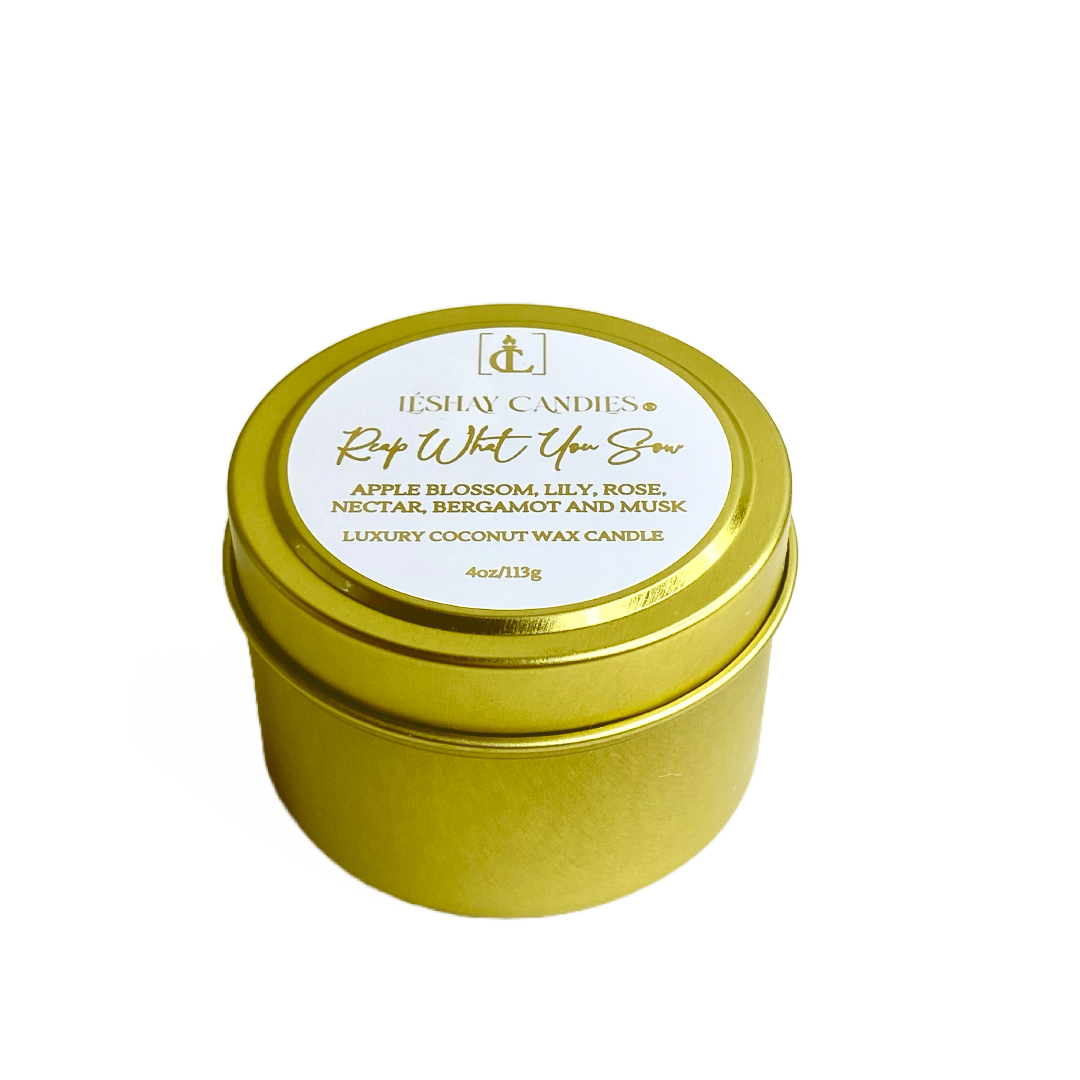 "REAP WHAT YOU SOW" SMALL LUXURY TRAVEL TIN CANDLE