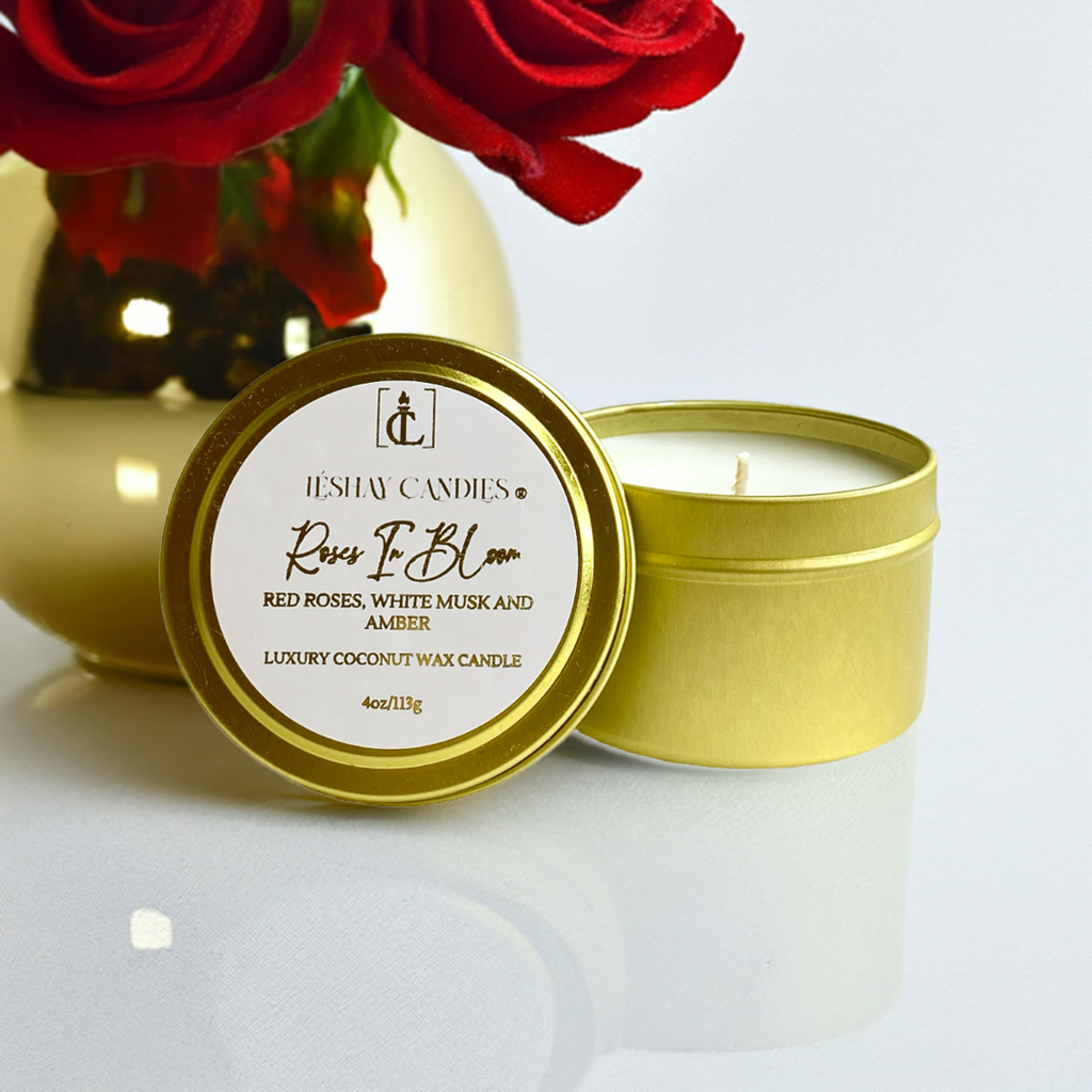 “ROSES IN BLOOM” SMALL LUXURY TRAVEL TIN CANDLE