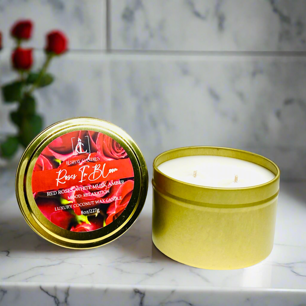“ROSES IN BLOOM” LUXURY TRAVEL TIN CANDLE