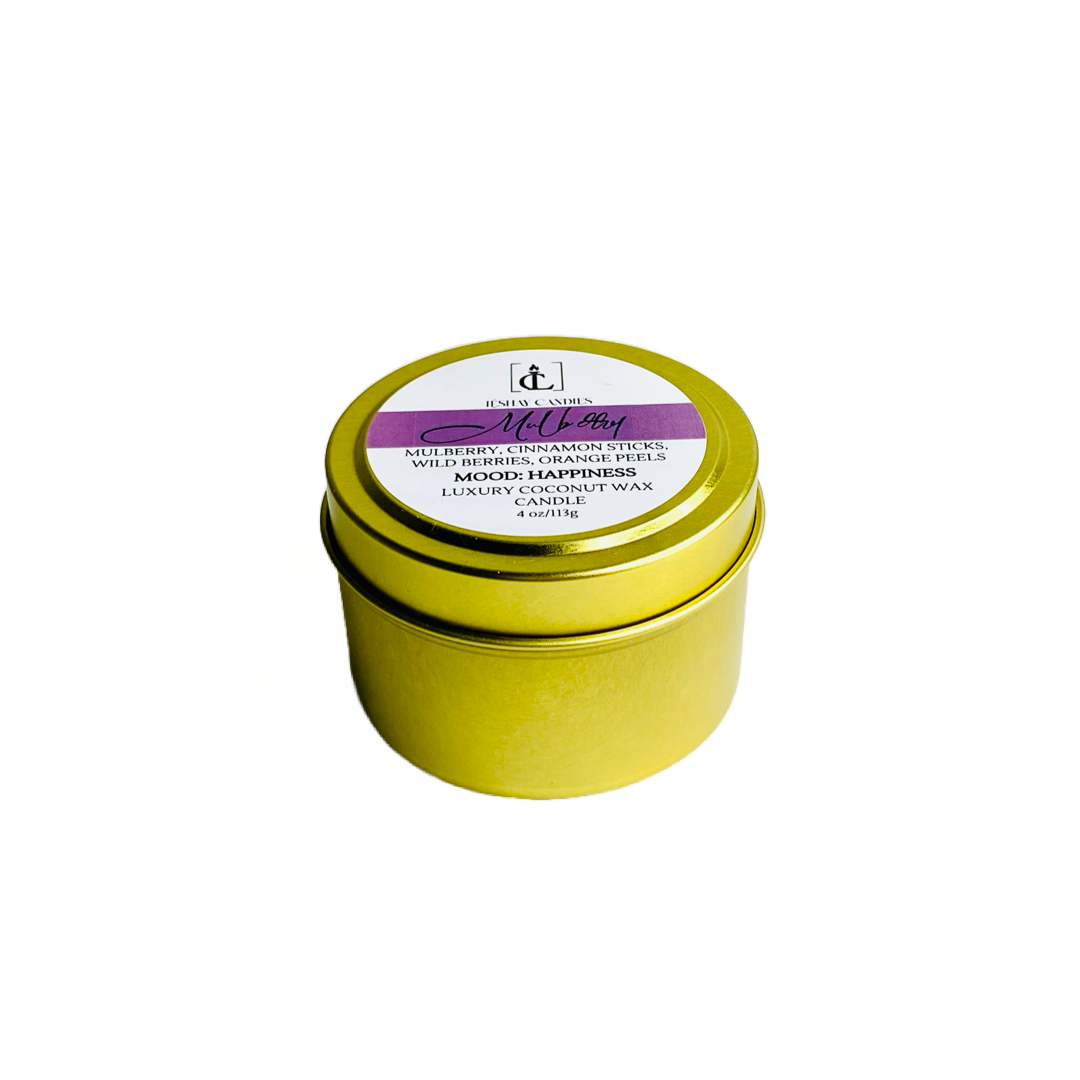 "MULBERRY" SMALL LUXURY TRAVEL TIN CANDLE