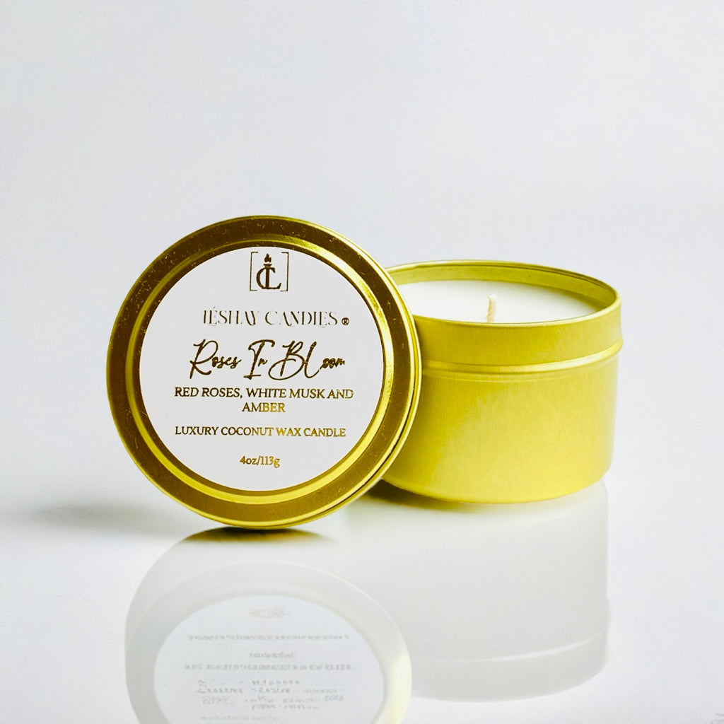 “ROSES IN BLOOM” SMALL LUXURY TRAVEL TIN CANDLE