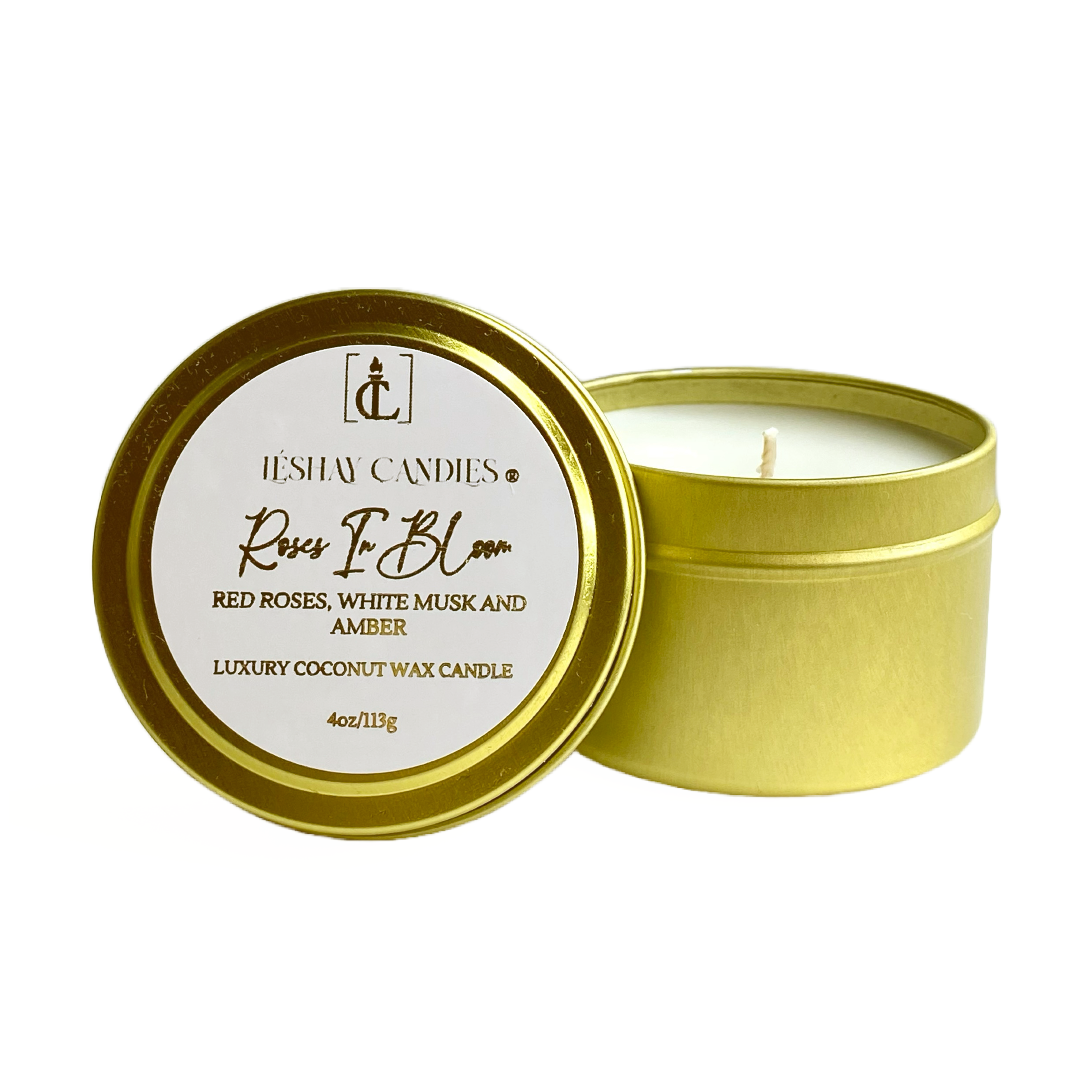 “ROSES IN BLOOM” SMALL LUXURY TRAVEL TIN CANDLE