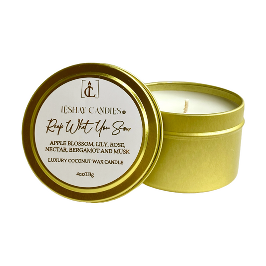 "REAP WHAT YOU SOW" SMALL LUXURY TRAVEL TIN CANDLE