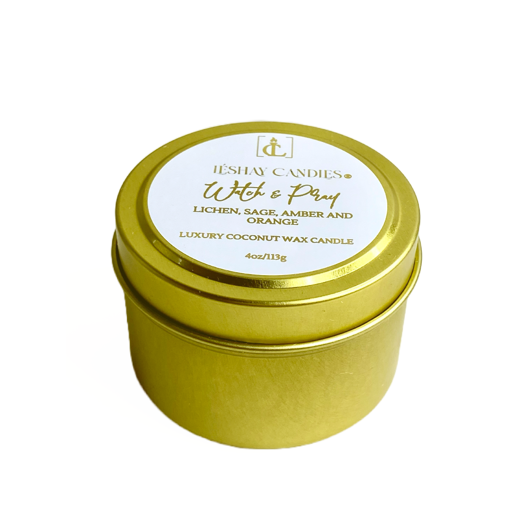 "WATCH & PRAY" SMALL LUXURY TRAVEL TIN CANDLE