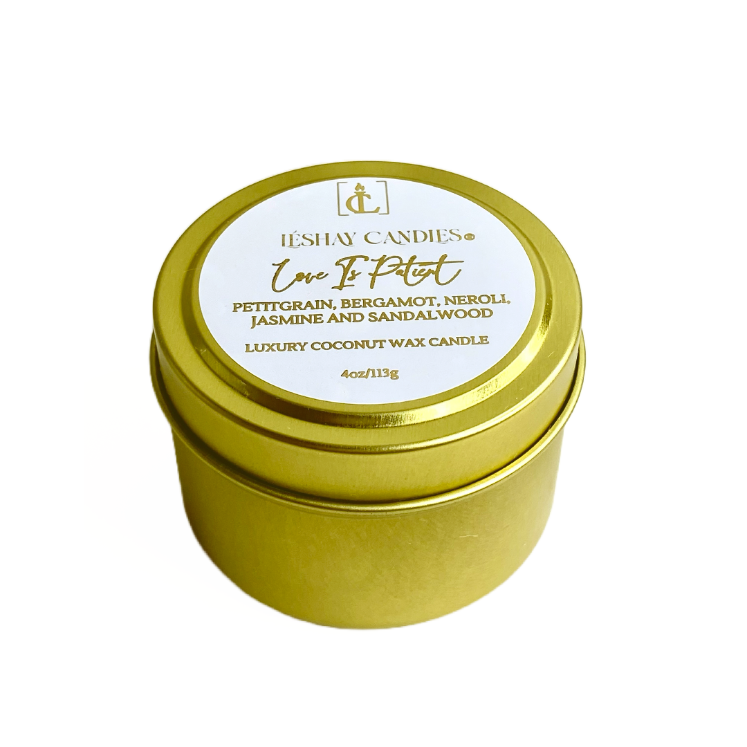 "LOVE IS PATIENT" SMALL LUXURY TRAVEL TIN CANDLE