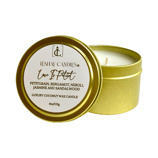 "LOVE IS PATIENT" SMALL LUXURY TRAVEL TIN CANDLE