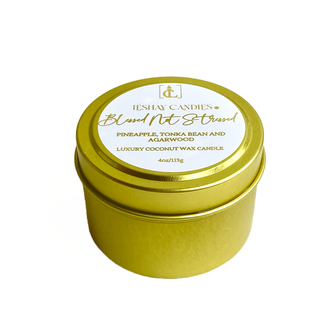 "BLESSED NOT STRESSED" SMALL LUXURY TRAVEL TIN CANDLE