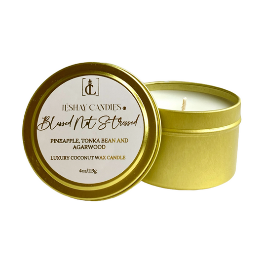 "BLESSED NOT STRESSED" SMALL LUXURY TRAVEL TIN CANDLE