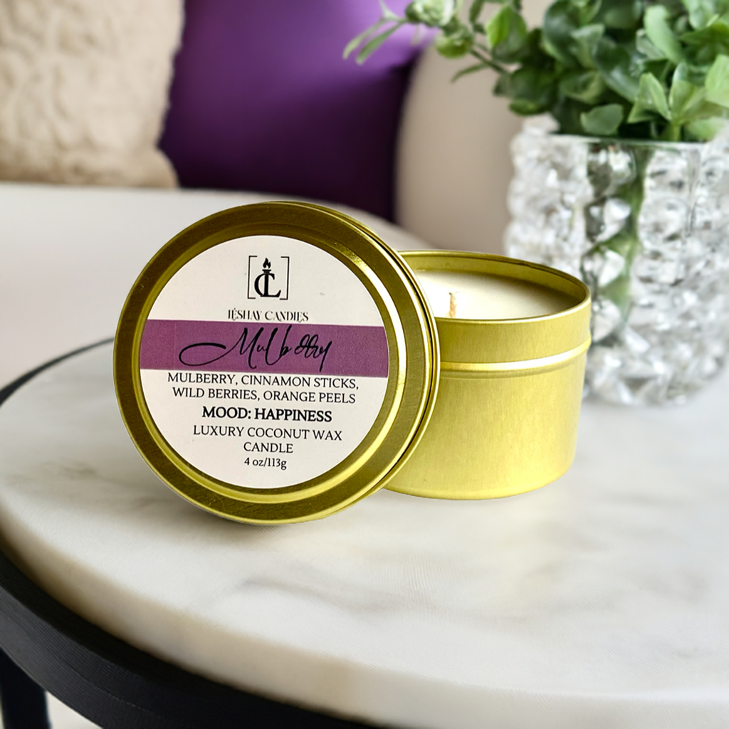 "MULBERRY" SMALL LUXURY TRAVEL TIN CANDLE