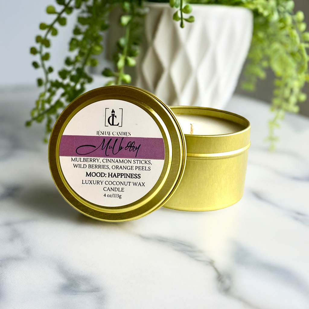 "MULBERRY" SMALL LUXURY TRAVEL TIN CANDLE