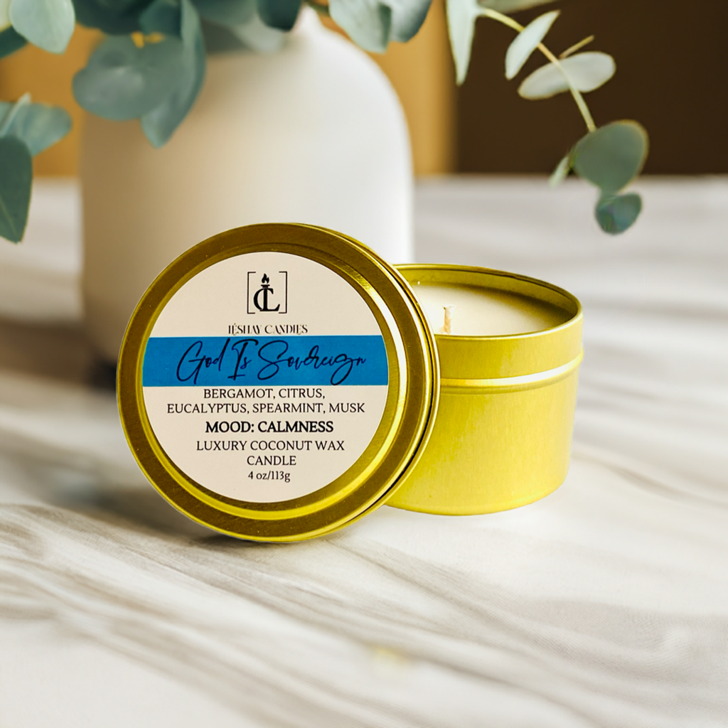 "GOD IS SOVEREIGN" SMALL TRAVEL TIN CANDLE