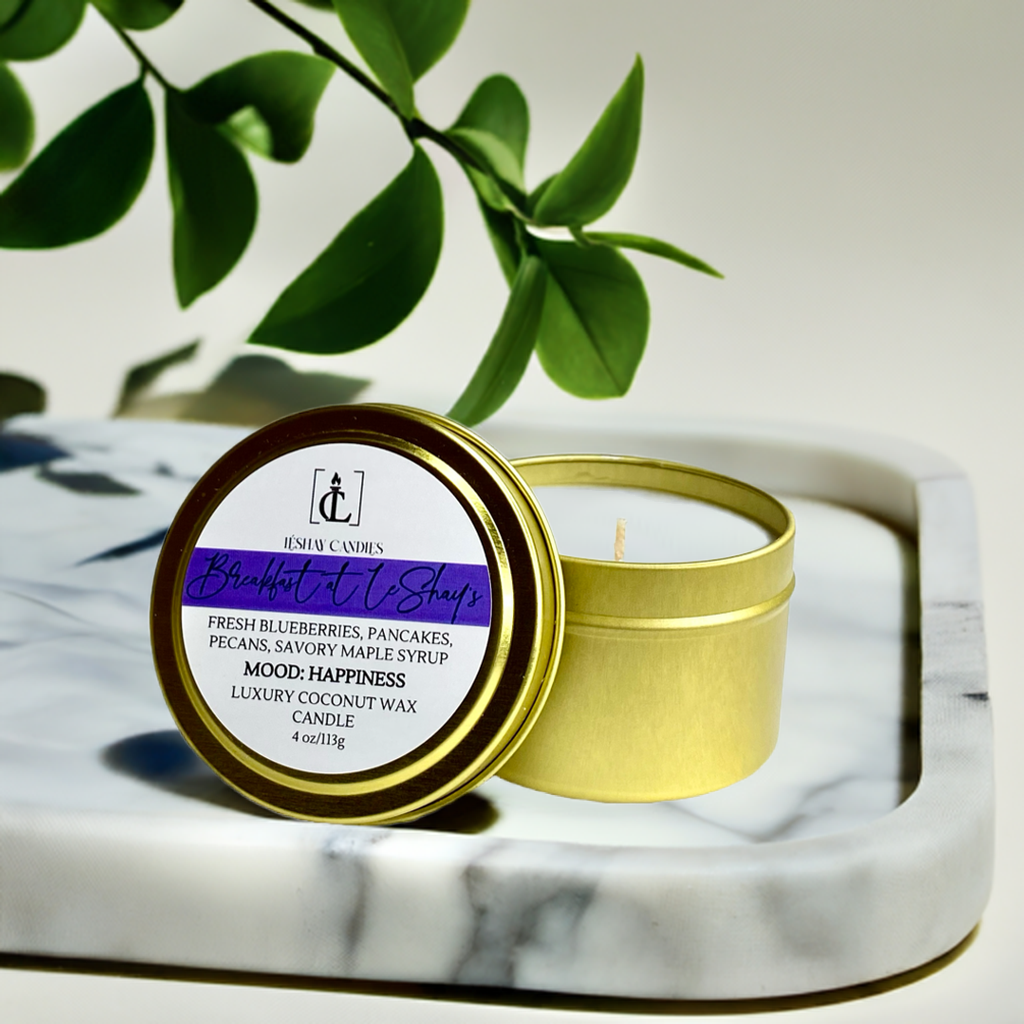 “BREAKFAST AT LÉSHAY’S”SMALL LUXURY TRAVEL TIN CANDLES