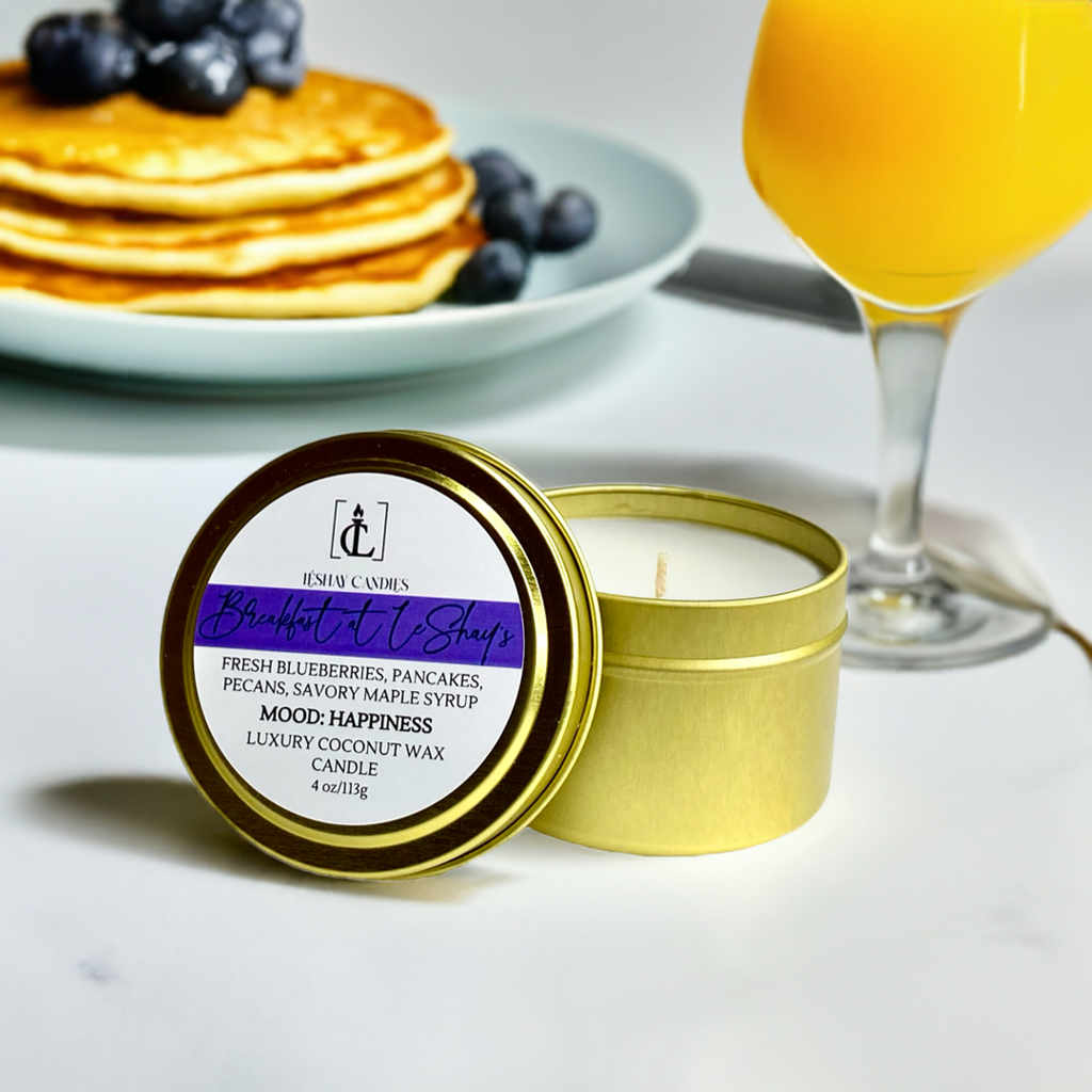 “BREAKFAST AT LÉSHAY’S”SMALL LUXURY TRAVEL TIN CANDLES