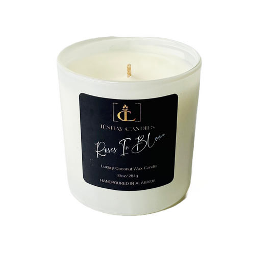 “ROSES IN BLOOM” WHITE JAR LUXE CANDLE